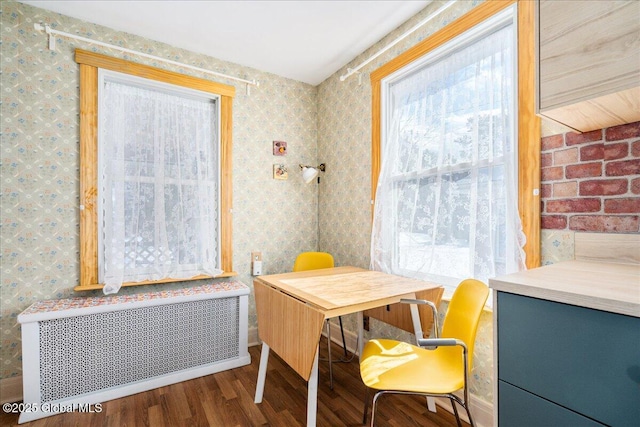 dining room with radiator heating unit and wood finished floors