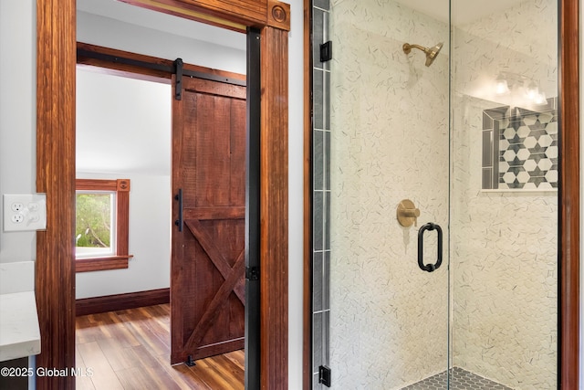 11208 State Route 22, Fort Ann, NY 12827 - full bath featuring wood finished floors, a shower stall, and baseboards