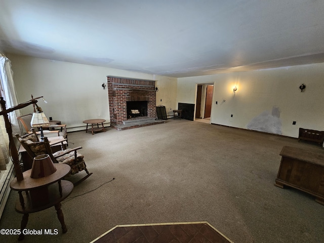 unfurnished living room with carpet floors and a fireplace