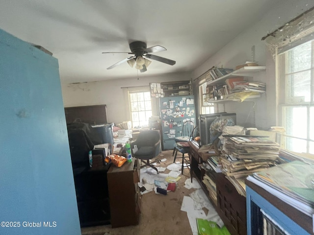 interior space featuring ceiling fan