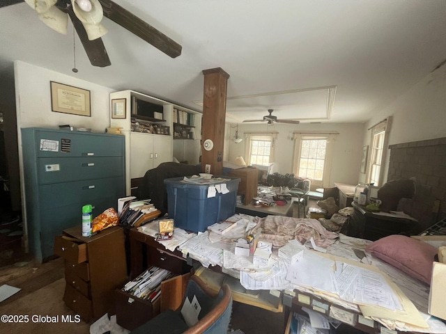 interior space featuring ceiling fan