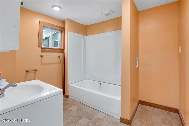 7383 State Highway 28, Exeter, NY 13315 - bathroom featuring baseboards, tile patterned floors, tub / shower combination, and visible vents