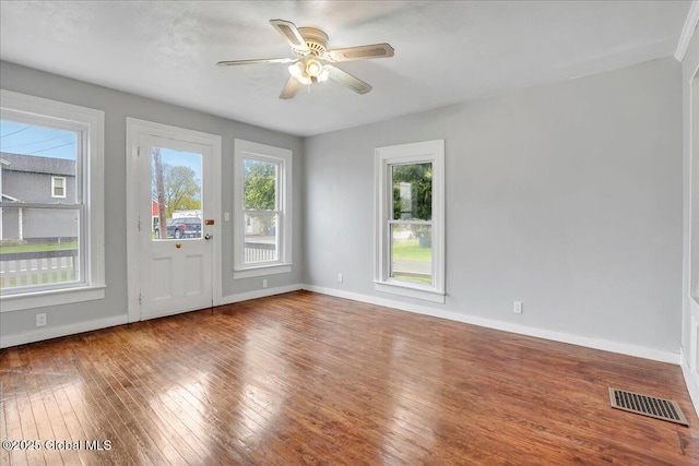 7383 State Highway 28, Exeter, NY 13315 - entrance foyer with visible vents, baseboards, ceiling fan, and hardwood / wood-style flooring