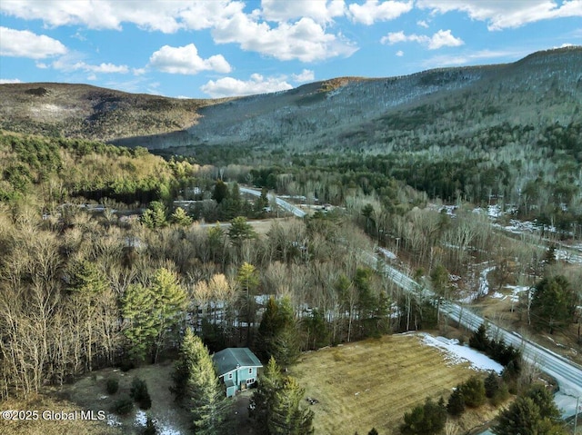 mountain view featuring a view of trees