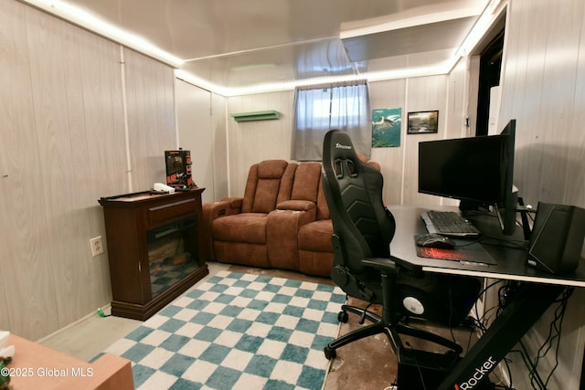 office featuring wooden walls