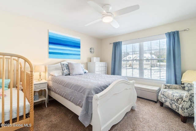 bedroom featuring carpet flooring and ceiling fan