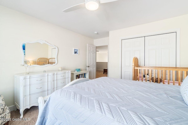 bedroom with a closet and ceiling fan