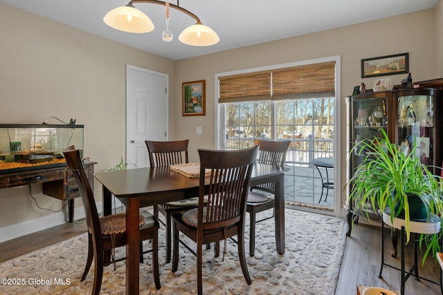 dining room featuring wood finished floors and baseboards