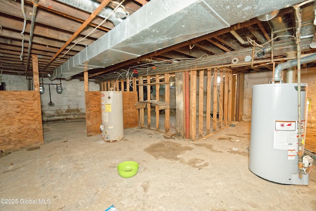 unfinished basement featuring gas water heater