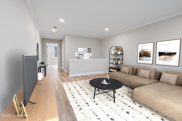 706 Swaggertown Rd, Charlton, NY 12302 - living room with light wood-style flooring, recessed lighting, baseboards, and ornamental molding