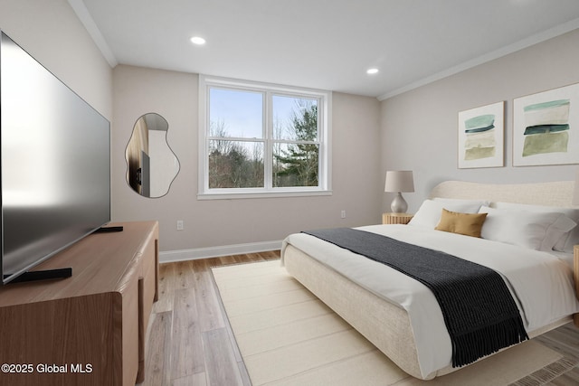 706 Swaggertown Rd, Charlton, NY 12302 - bedroom with baseboards, light wood finished floors, recessed lighting, and ornamental molding
