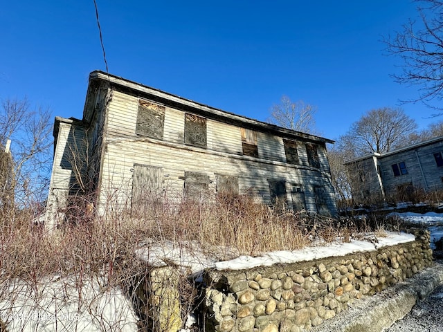 view of snow covered exterior