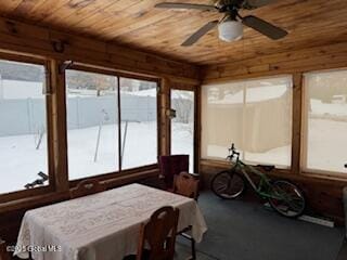 bedroom featuring wood ceiling and a ceiling fan