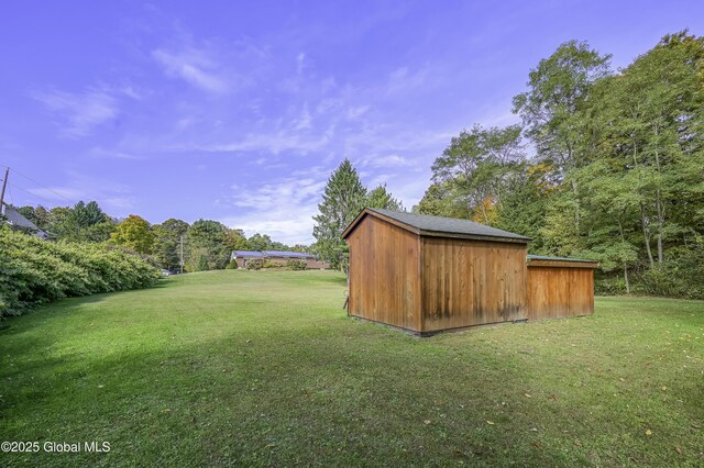 view of yard with an outbuilding