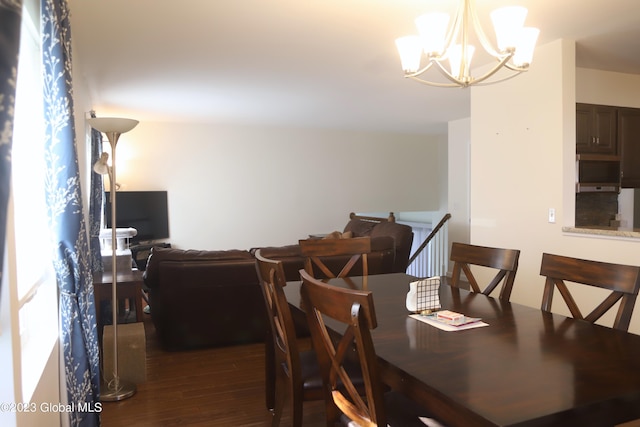 dining room featuring dark wood-type flooring and a notable chandelier