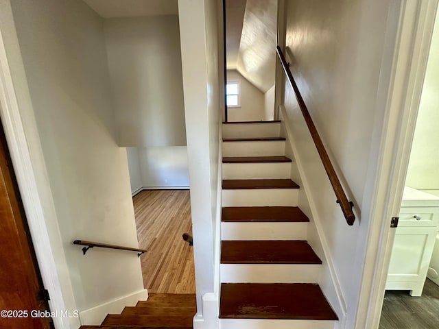 staircase featuring wood finished floors