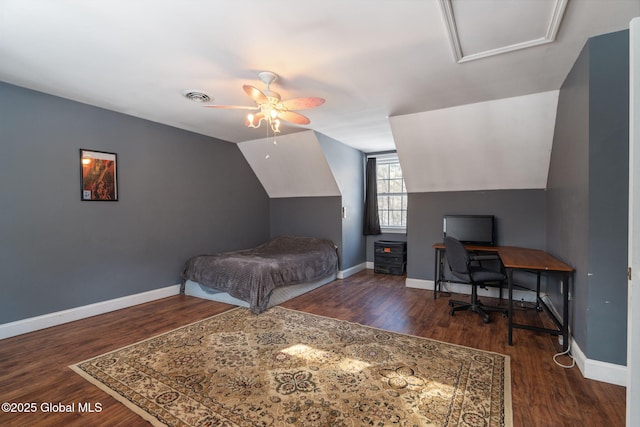 76 Barney Rd, Greenfield, NY 12850 - bedroom featuring wood finished floors, baseboards, lofted ceiling, and a ceiling fan