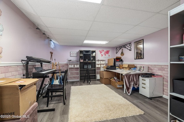 76 Barney Rd, Greenfield, NY 12850 - office space with a drop ceiling, a wainscoted wall, and wood finished floors