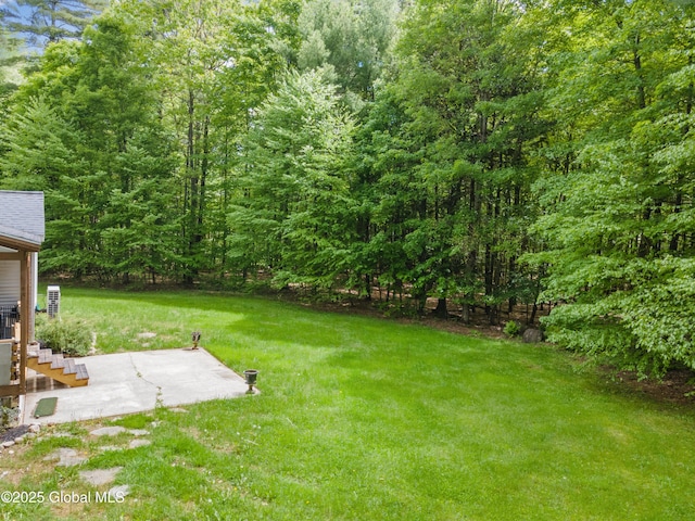 76 Barney Rd, Greenfield, NY 12850 - view of grassy yard with stairway and a patio