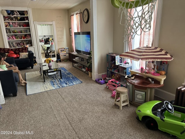 interior space featuring carpet