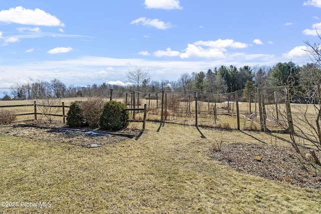 view of yard featuring fence and a rural view