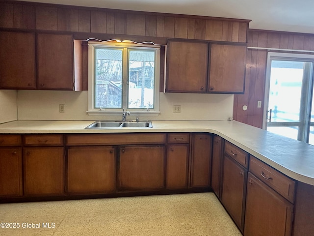 kitchen with a sink, a healthy amount of sunlight, and light countertops