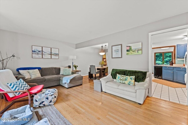 living room featuring light wood-type flooring