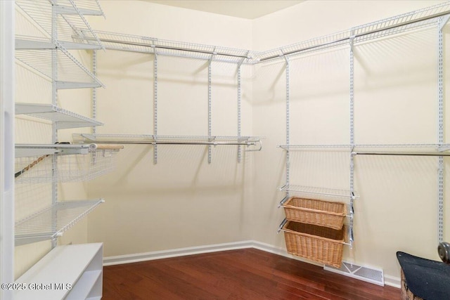 spacious closet featuring wood finished floors and visible vents