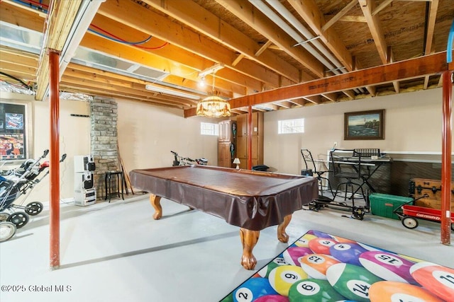 game room featuring concrete flooring and pool table