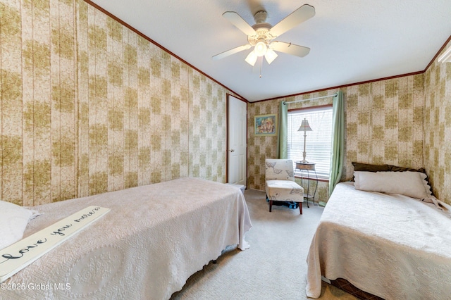 2 S Forty Rd, Hadley, NY 12835 - bedroom featuring vaulted ceiling, ornamental molding, carpet flooring, and wallpapered walls