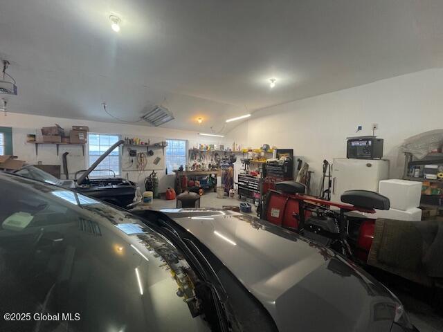 garage featuring a workshop area