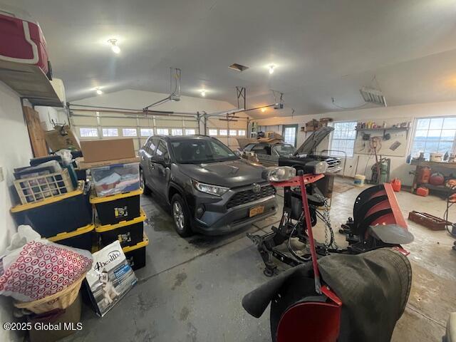 garage with a garage door opener