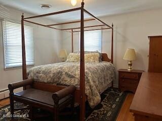 bedroom with multiple windows and wood finished floors