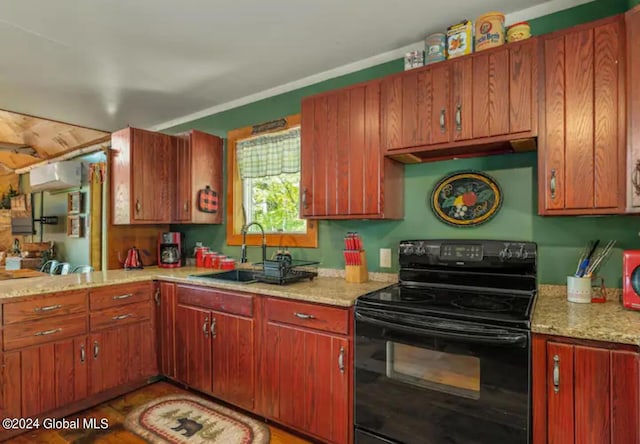 kitchen with black range with electric cooktop and a sink