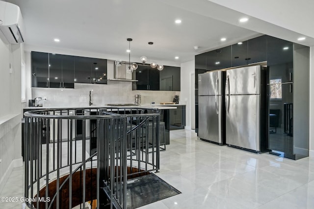 kitchen featuring modern cabinets and freestanding refrigerator