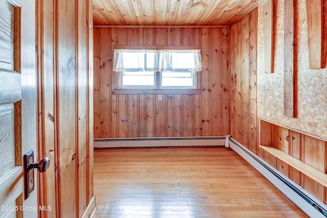 244 Kingsboro Ave, Gloversville, NY 12078 - spare room with a baseboard radiator, wood ceiling, wood finished floors, and wood walls