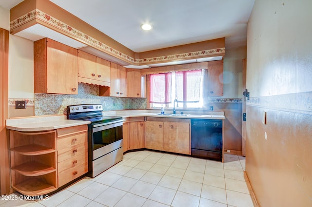 244 Kingsboro Ave, Gloversville, NY 12078 - kitchen featuring stainless steel range with electric cooktop, dishwasher, a sink, light countertops, and decorative backsplash