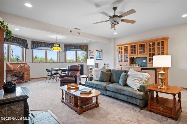 536 E Shore Dr, Horicon, NY 12808 - carpeted living area with baseboards, ceiling fan, and recessed lighting