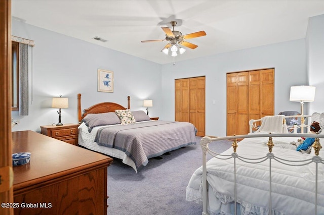536 E Shore Dr, Horicon, NY 12808 - bedroom with carpet flooring, multiple closets, and a ceiling fan