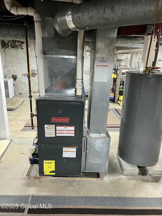 utilities featuring heating unit and gas water heater