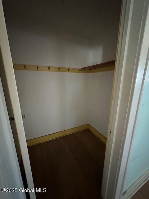 walk in closet with wood finished floors