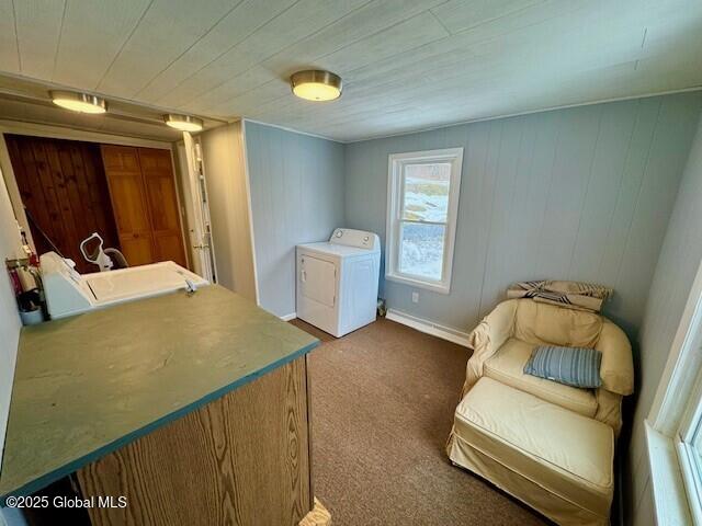 sitting room featuring carpet floors and washer / clothes dryer