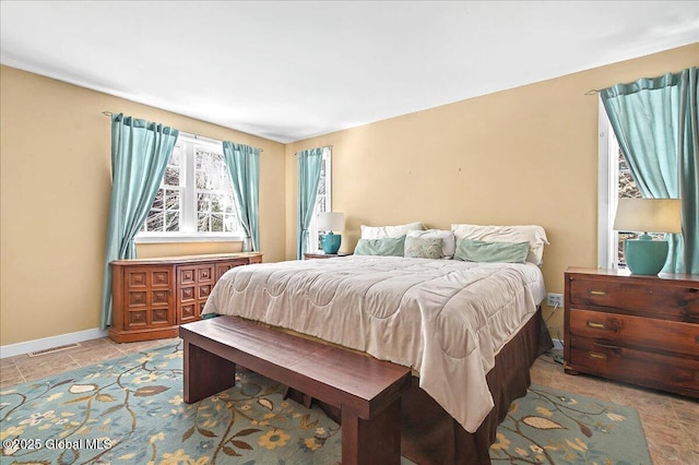 bedroom featuring visible vents and baseboards