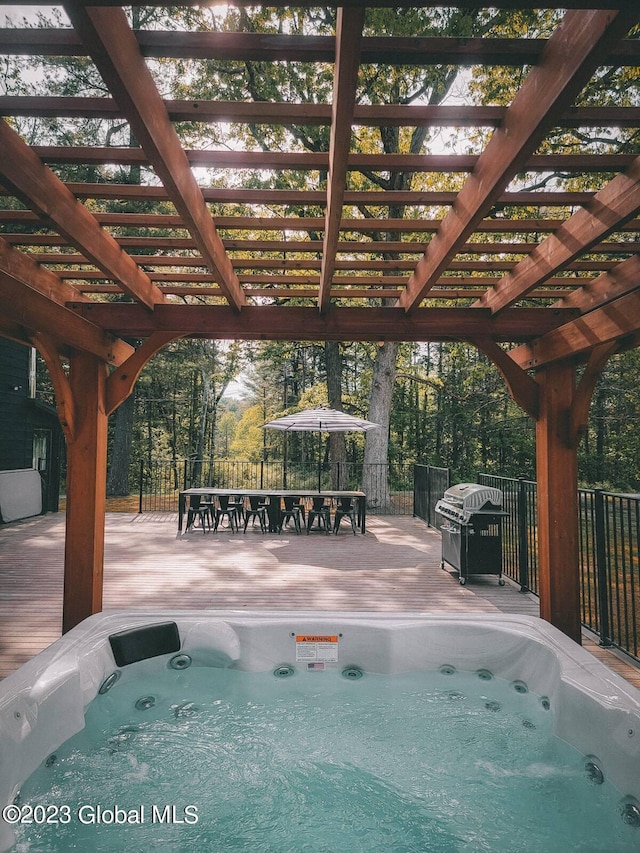 724 Green Lake Rd, Athens, NY 12015 - view of swimming pool with hot tub deck surround, area for grilling, and a pergola
