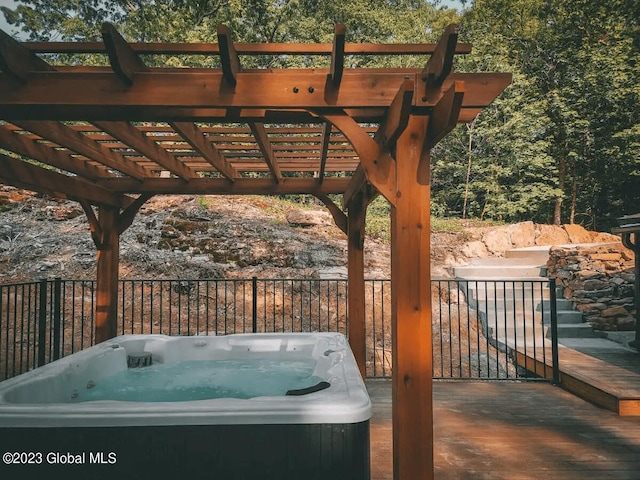 724 Green Lake Rd, Athens, NY 12015 - exterior space with a pergola and a hot tub