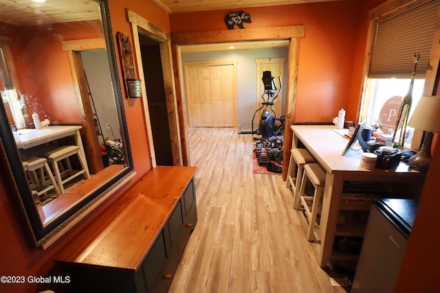 hallway with light wood-type flooring