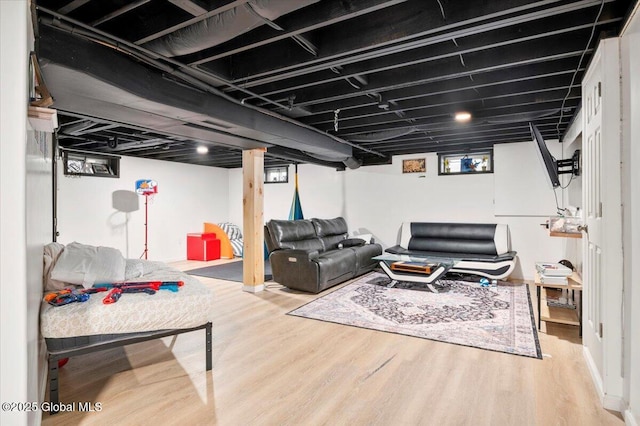 basement with wood finished floors