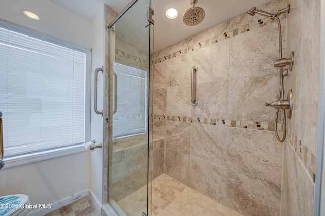 full bath featuring recessed lighting and a stall shower