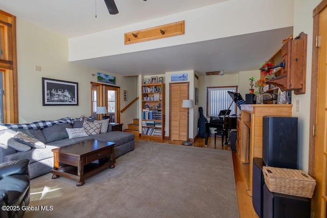 living room with ceiling fan