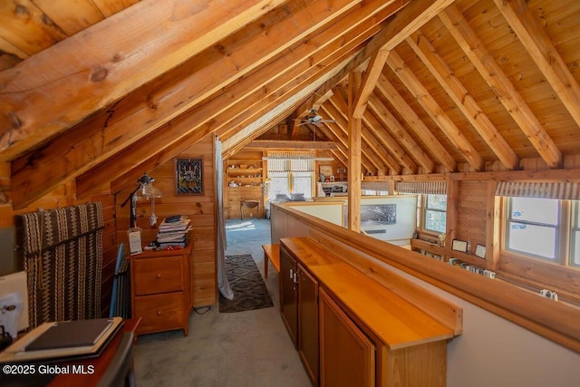 unfinished attic with an upstairs landing